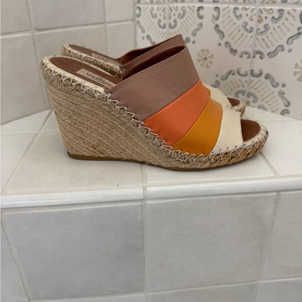 Valentino Multicolour Leather Stripes Wedge Sandals